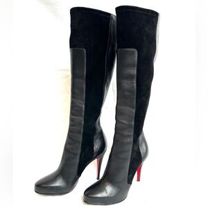 Christian Louboutin YSA 100 Black Leather Suede Tall Boots size 39